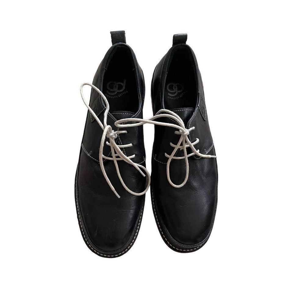 Gravity Defyer Mens Black Oxford Lace Up Leather Round Toe Casual Shoes Size 9.5